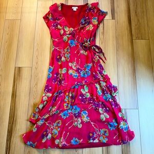 Sundance 100% Silk Floral Mock Wrap Dress